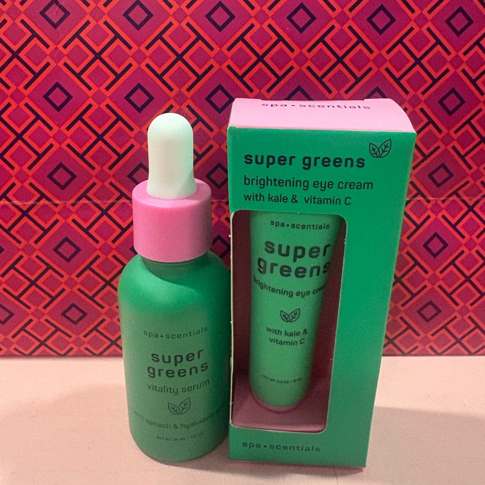 Super Greens Vitality Serum and brightening eye cream - Green and Pink